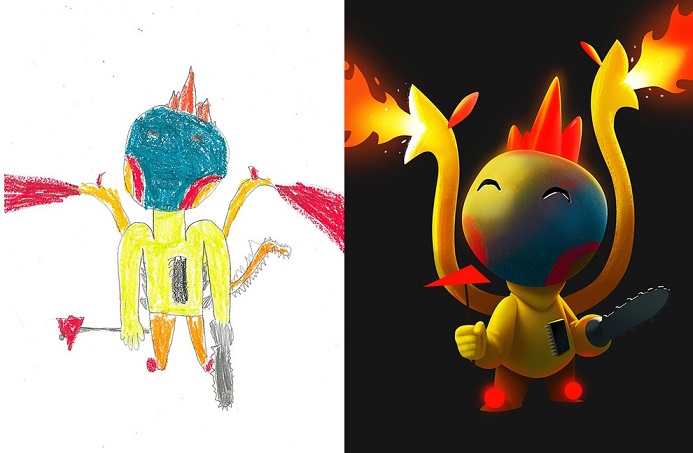 Artistas recriam desenhos de monstros feitos por crianças, de forma criativa e autoral